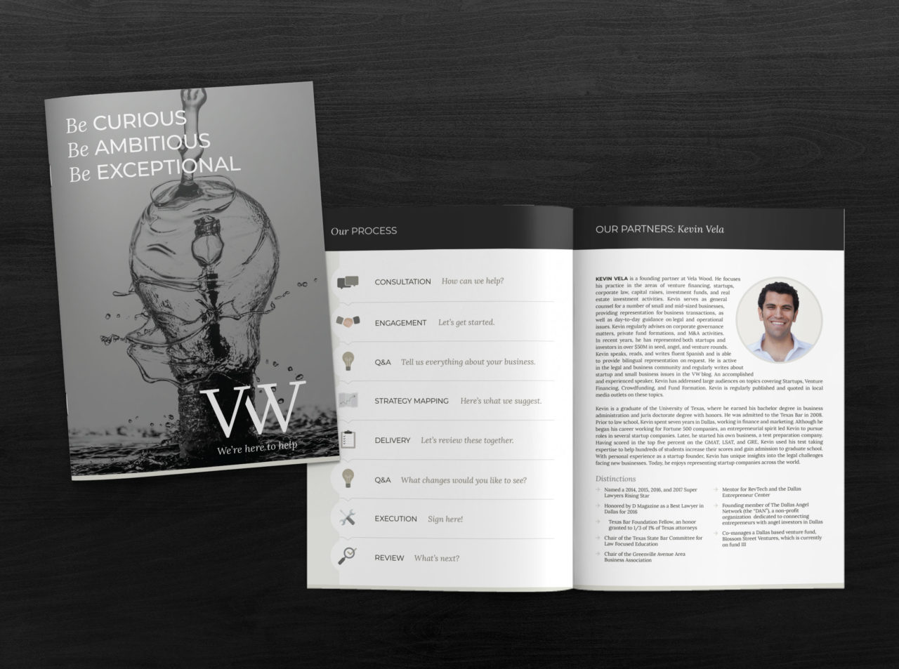 Custom marketing booklet for VelaWood Law Firm