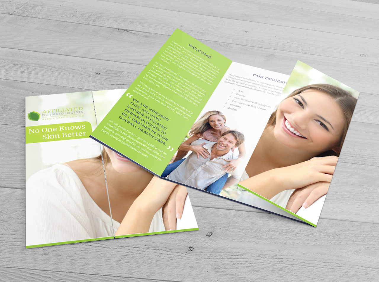 Custom designed tri-fold brochure for Affiliated Dermatology